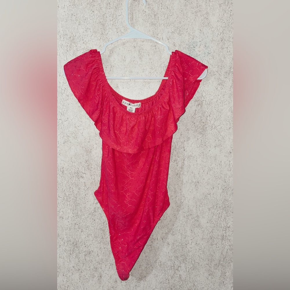 Hot pink bodysuit--half shoulder-size S